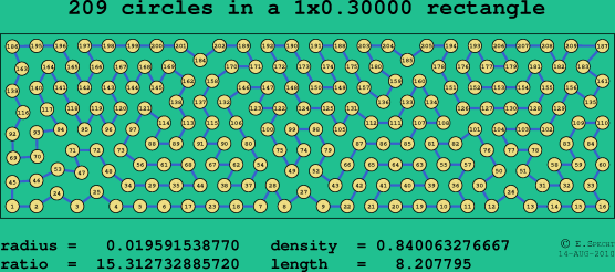 209 circles in a rectangle