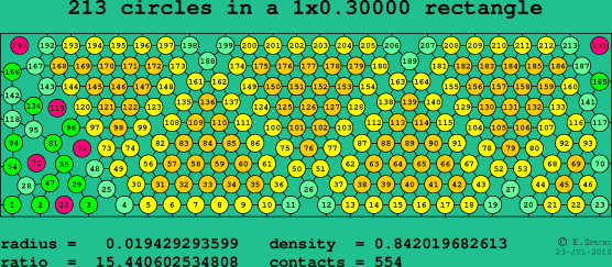 213 circles in a rectangle