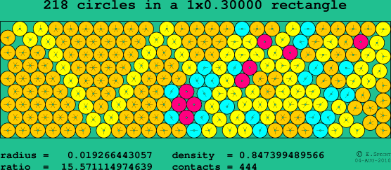 218 circles in a rectangle