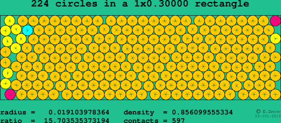 224 circles in a rectangle