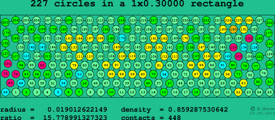227 circles in a rectangle