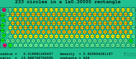 233 circles in a rectangle