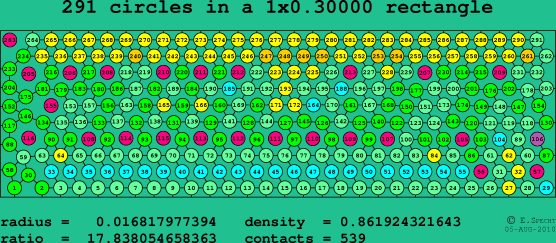 291 circles in a rectangle