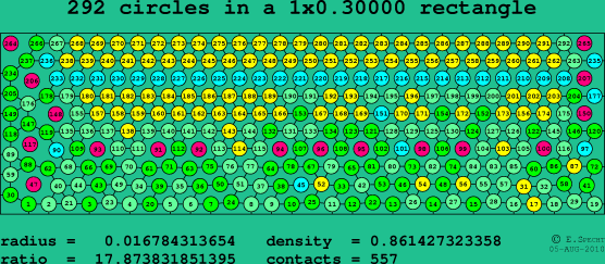 292 circles in a rectangle