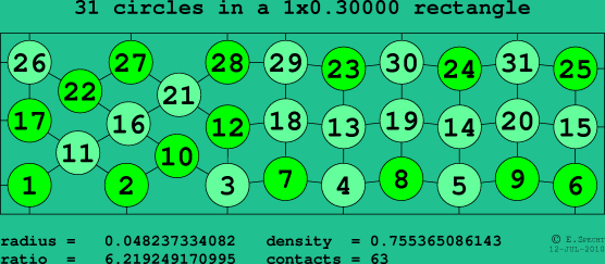 31 circles in a rectangle