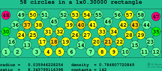 58 circles in a rectangle