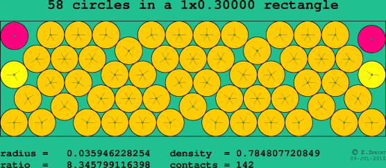 58 circles in a rectangle