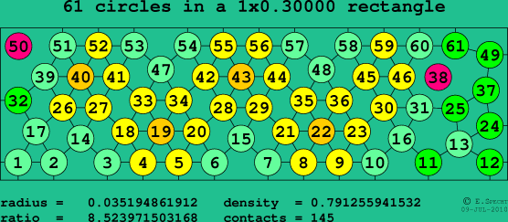 61 circles in a rectangle
