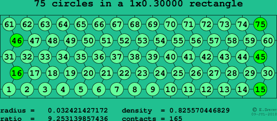 75 circles in a rectangle
