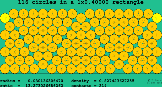 116 circles in a rectangle
