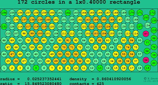 172 circles in a rectangle