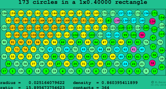 173 circles in a rectangle