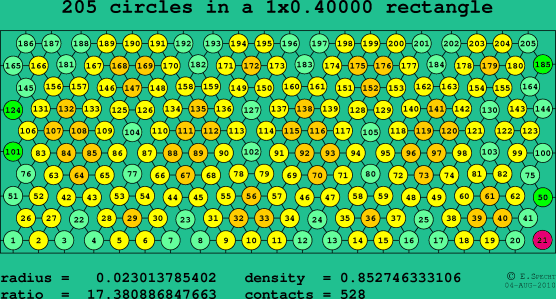 205 circles in a rectangle