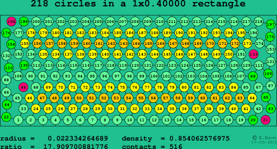 218 circles in a rectangle