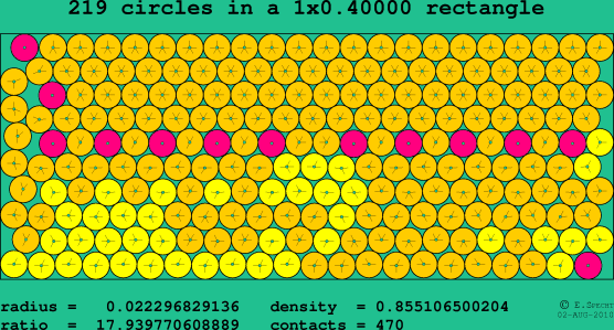 219 circles in a rectangle