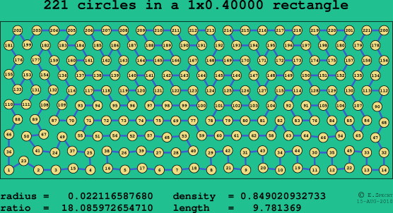 221 circles in a rectangle