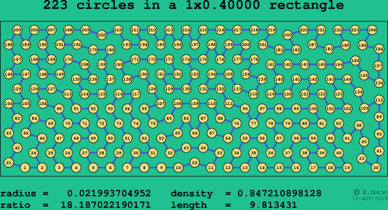 223 circles in a rectangle