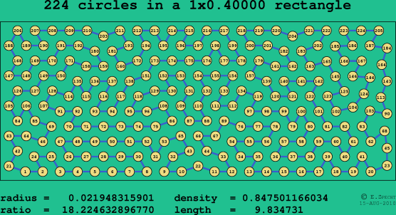 224 circles in a rectangle