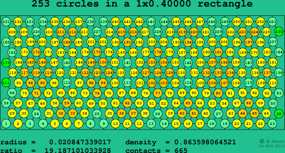 253 circles in a rectangle