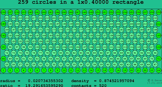 259 circles in a rectangle