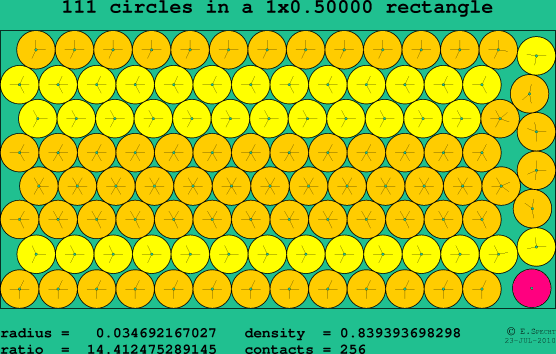 111 circles in a rectangle
