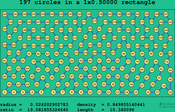 197 circles in a rectangle