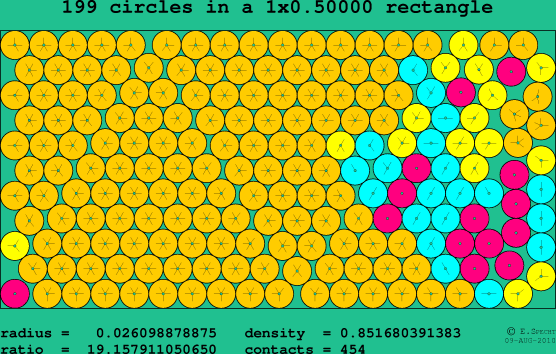199 circles in a rectangle