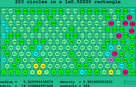 203 circles in a rectangle