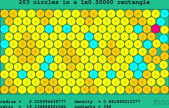 203 circles in a rectangle
