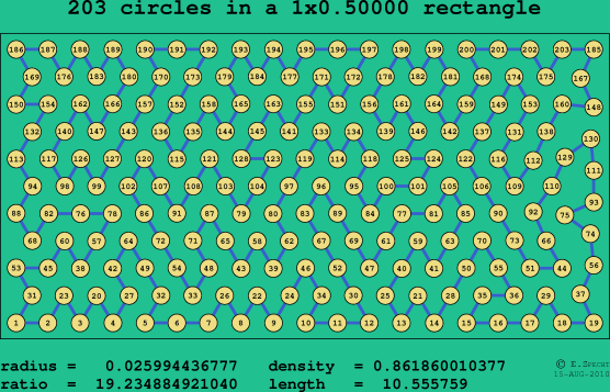 203 circles in a rectangle