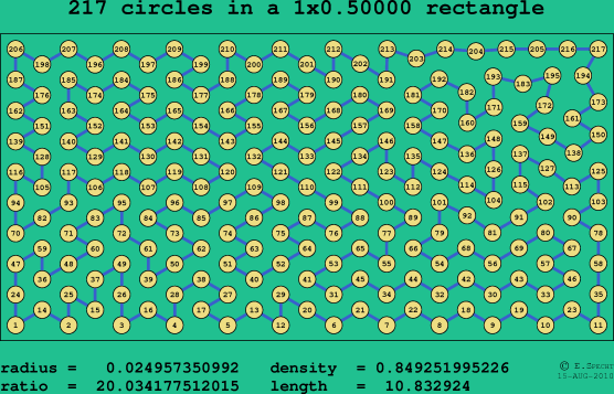 217 circles in a rectangle