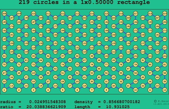 219 circles in a rectangle