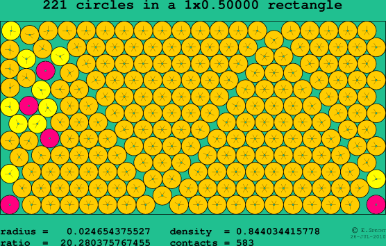 221 circles in a rectangle