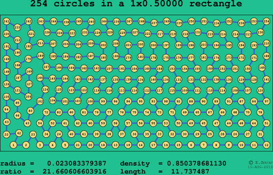 254 circles in a rectangle