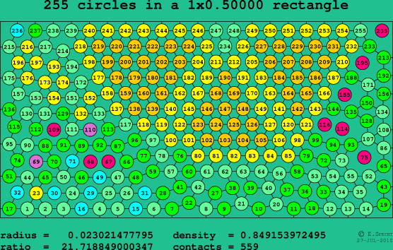 255 circles in a rectangle