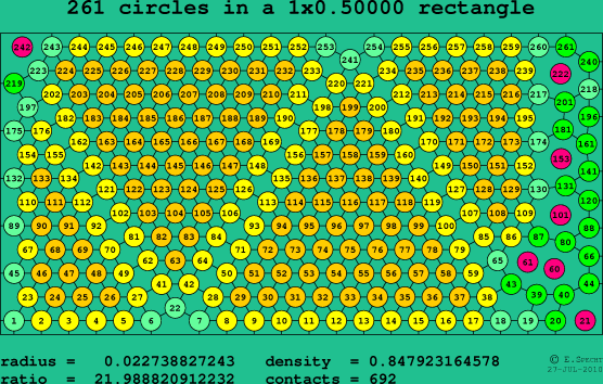 261 circles in a rectangle