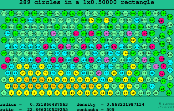 289 circles in a rectangle