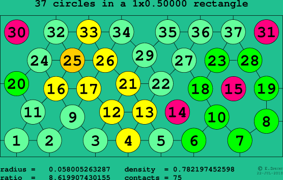 37 circles in a rectangle