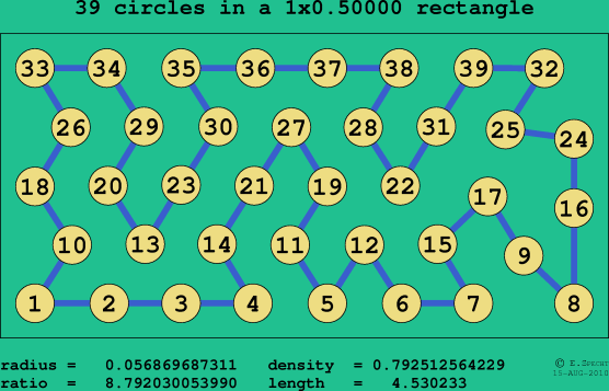 39 circles in a rectangle