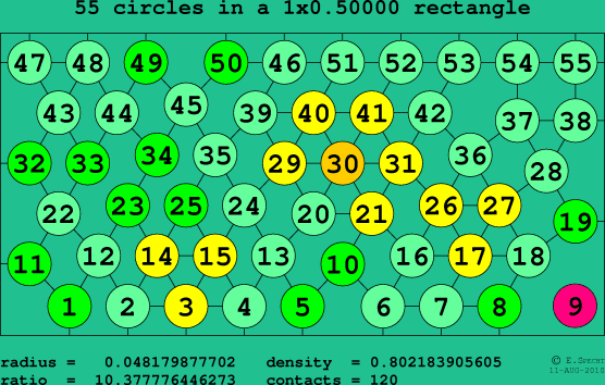 55 circles in a rectangle