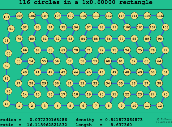 116 circles in a rectangle