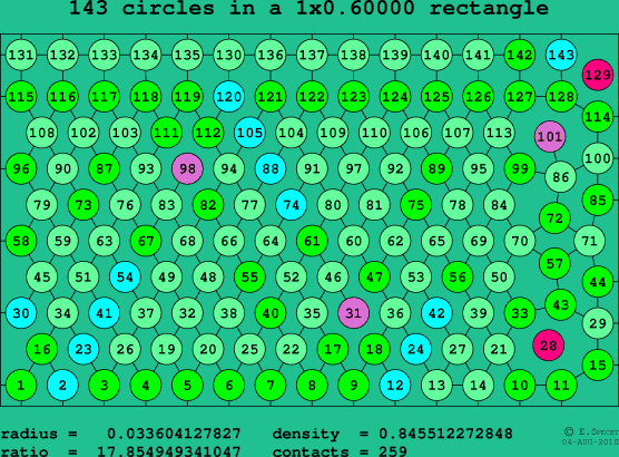 143 circles in a rectangle