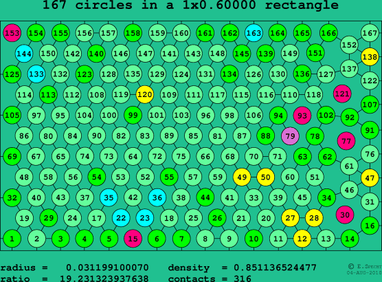 167 circles in a rectangle