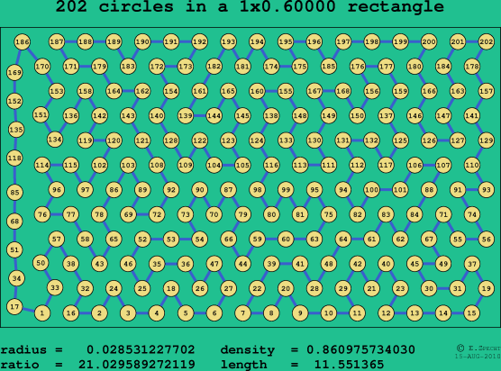 202 circles in a rectangle