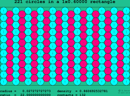 221 circles in a rectangle