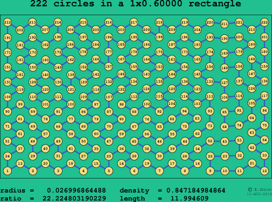 222 circles in a rectangle