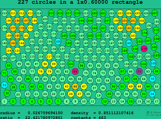 227 circles in a rectangle