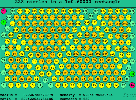 228 circles in a rectangle
