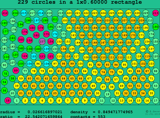 229 circles in a rectangle