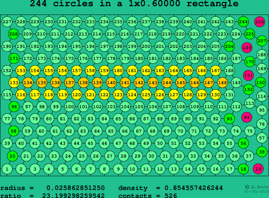 244 circles in a rectangle